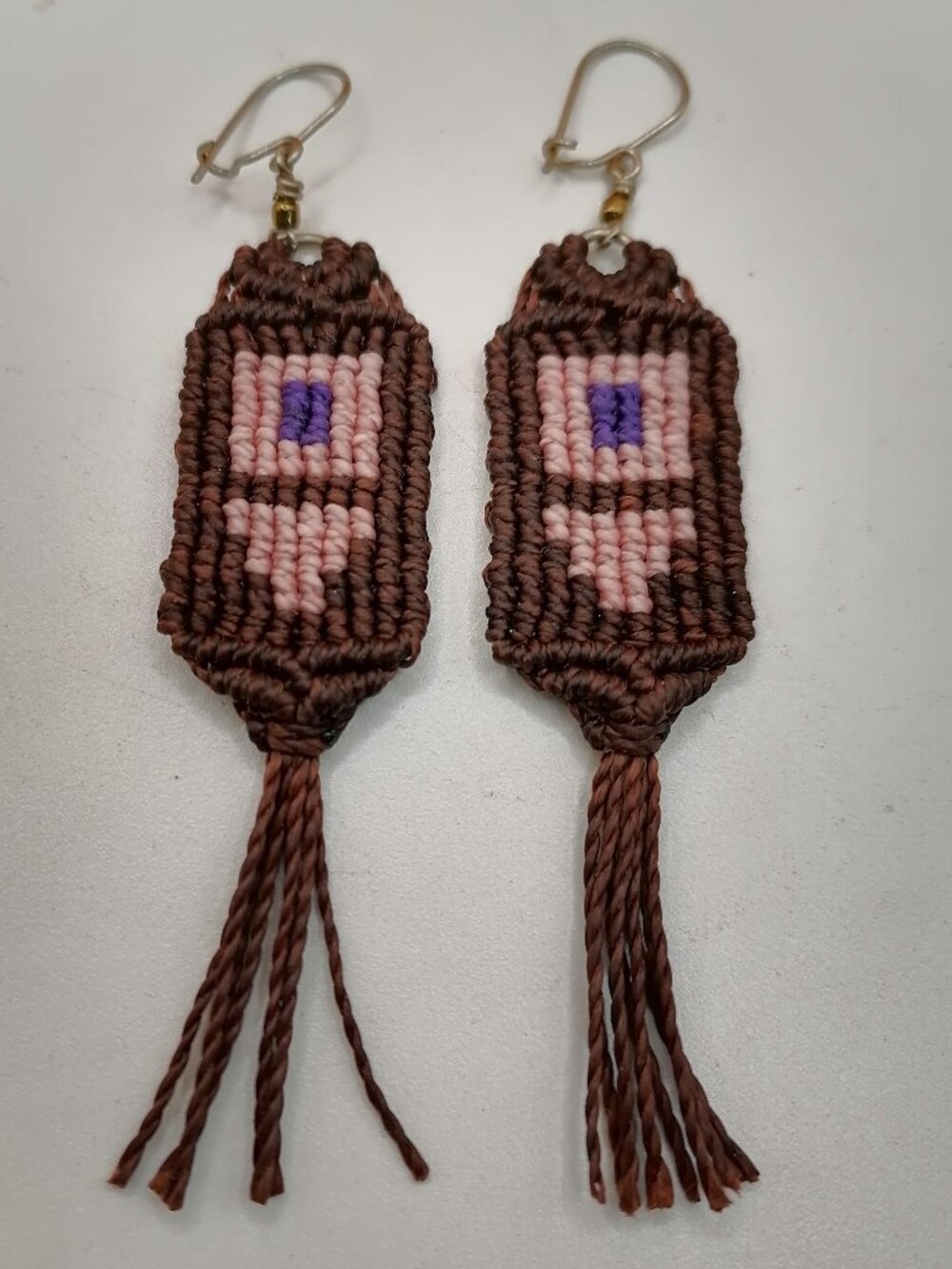 Handwoven Macrame Earrings with Geometric Design and Fringe